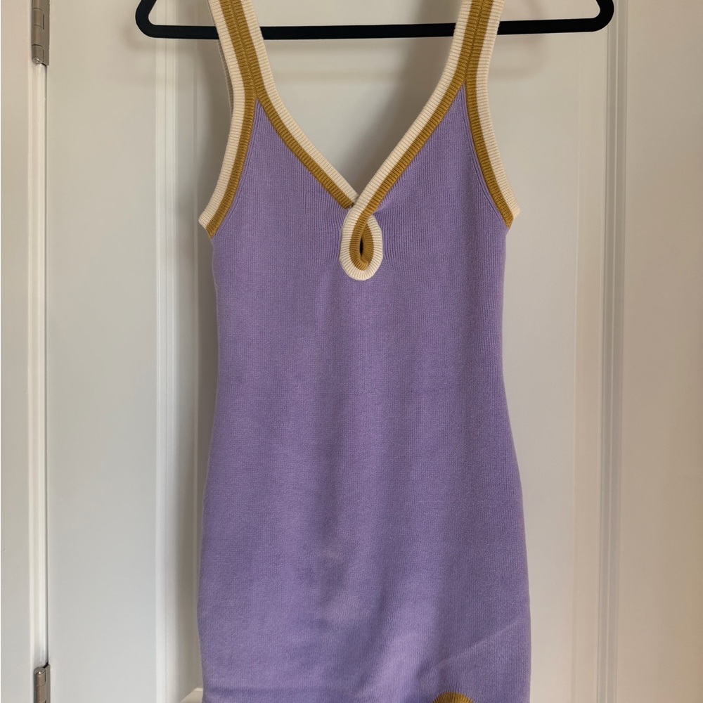 Free People Purple Knit Dress with Cream and Gold Trim